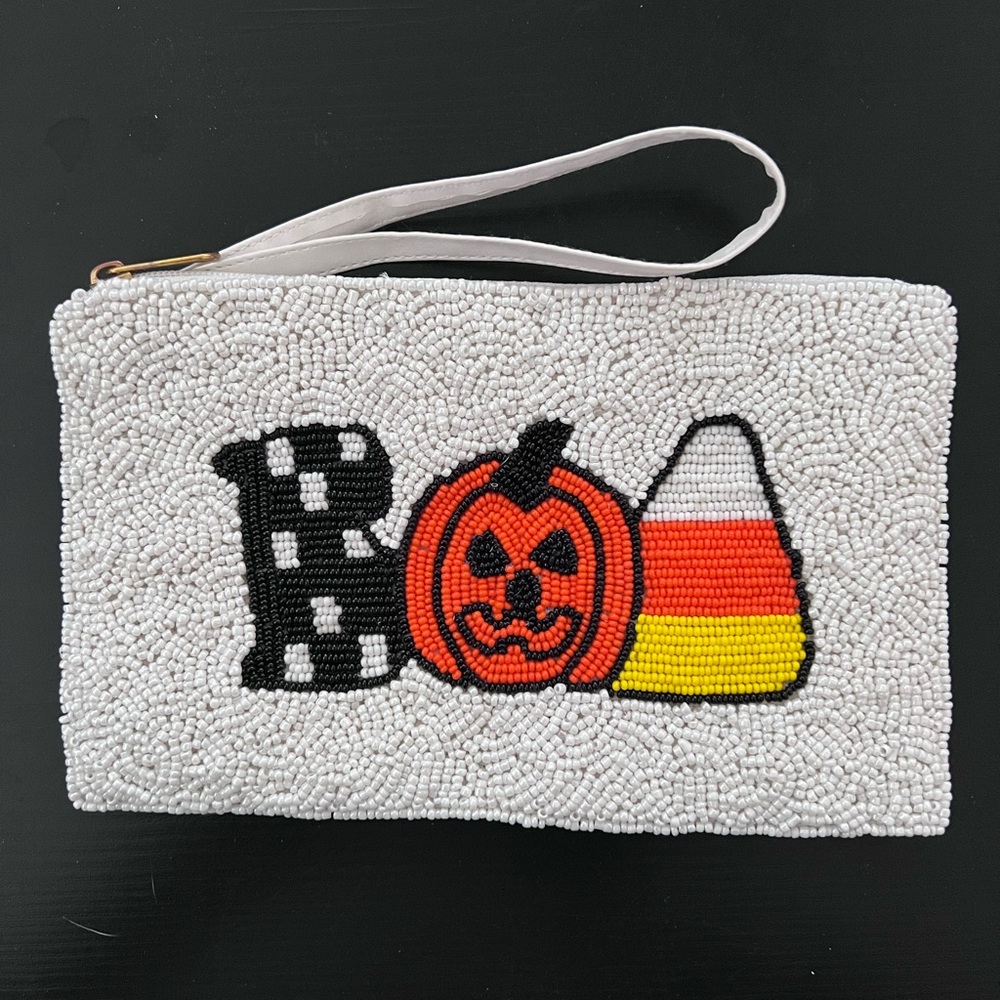 Halloween Beaded Wristlet, Zipper Clutch, Halloween Gift For Her, Boo, Seed Bead - Picture 2 of 5